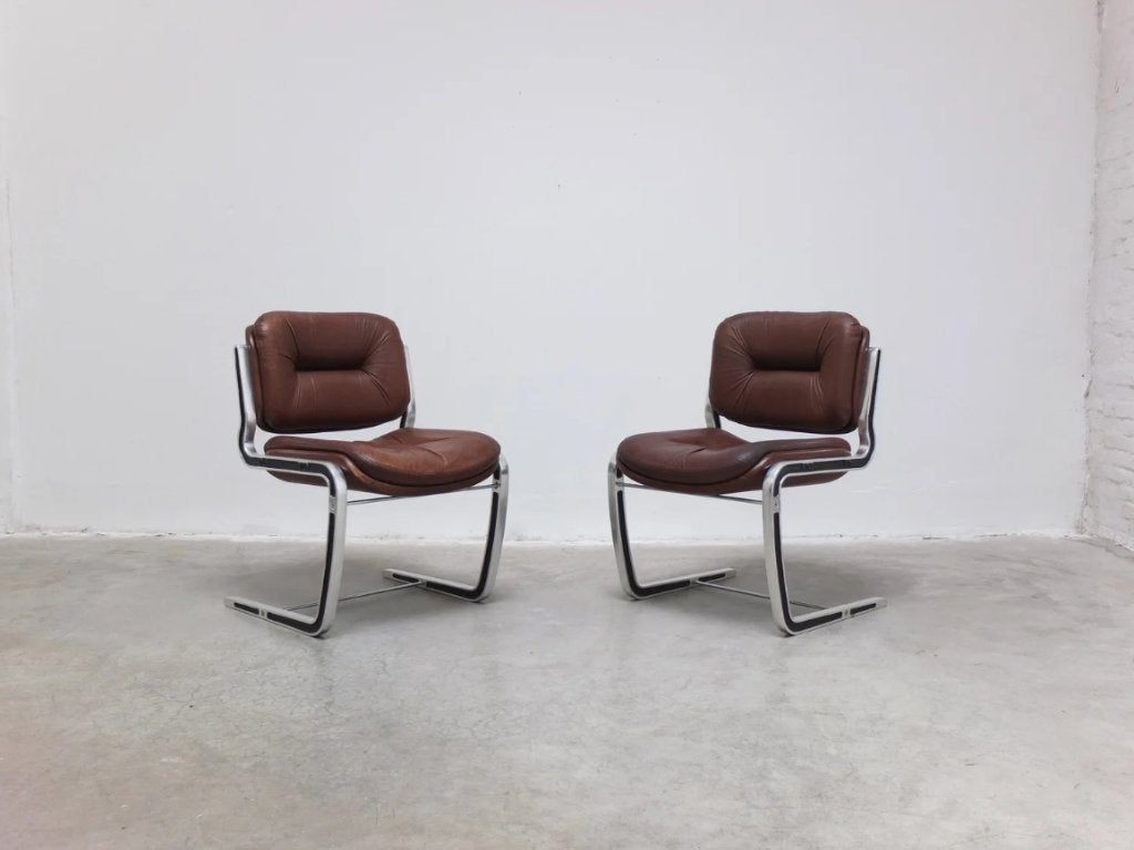 Space Age lounge stoelen – Vintage design (1975) – Leder, Ophalen, Twee, Bruin, Space age - jaren 70