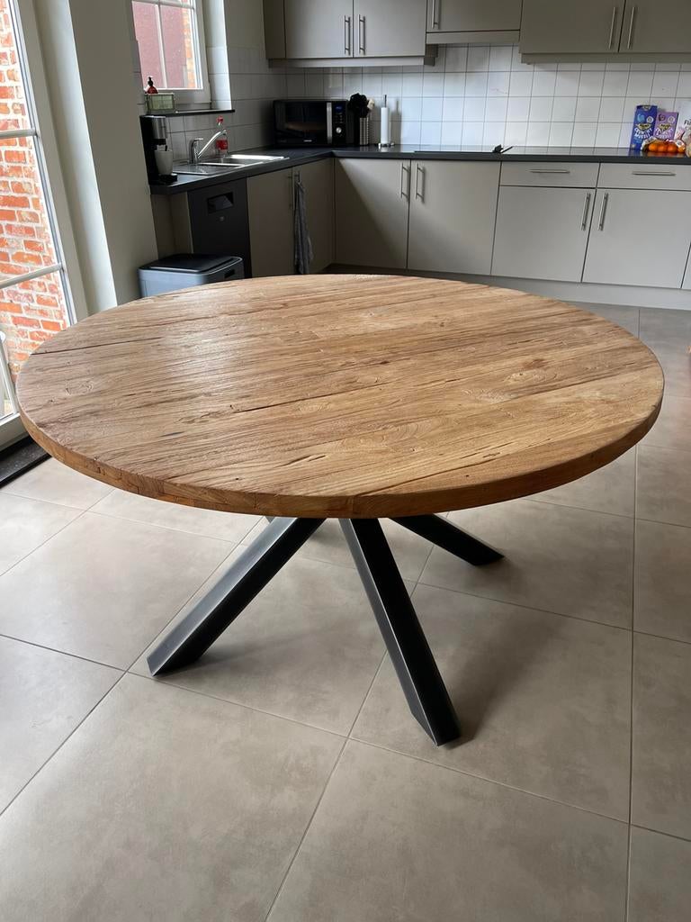 Teak houten eettafel rond diameter 140cm, Huis en Inrichting, Tafels | Eettafels, Ophalen, Zo goed als nieuw, Rond, Teakhout