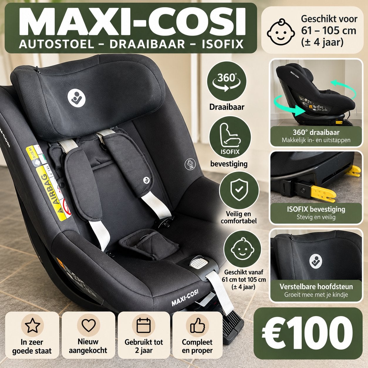 Maxi-Cosi autostoel – draaibaar met ISOFIX, Kinderen en Baby's, Ophalen, Zo goed als nieuw, Maxi-Cosi, Isofix