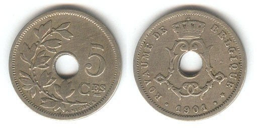 België: 5 cent 1901 FR (de zeldzaamste) = morin 268, Postzegels en Munten, Munten | België, Verzenden, Losse munt