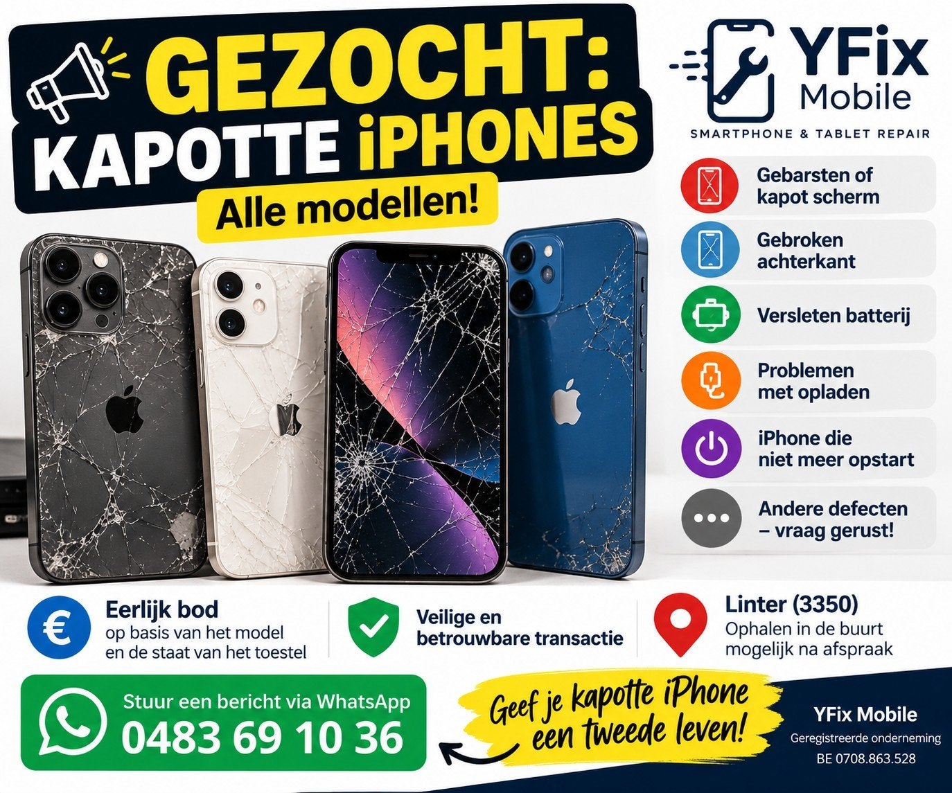 GEZOCHT: Kapotte iPhones — Alle modellen!, Ophalen of Verzenden