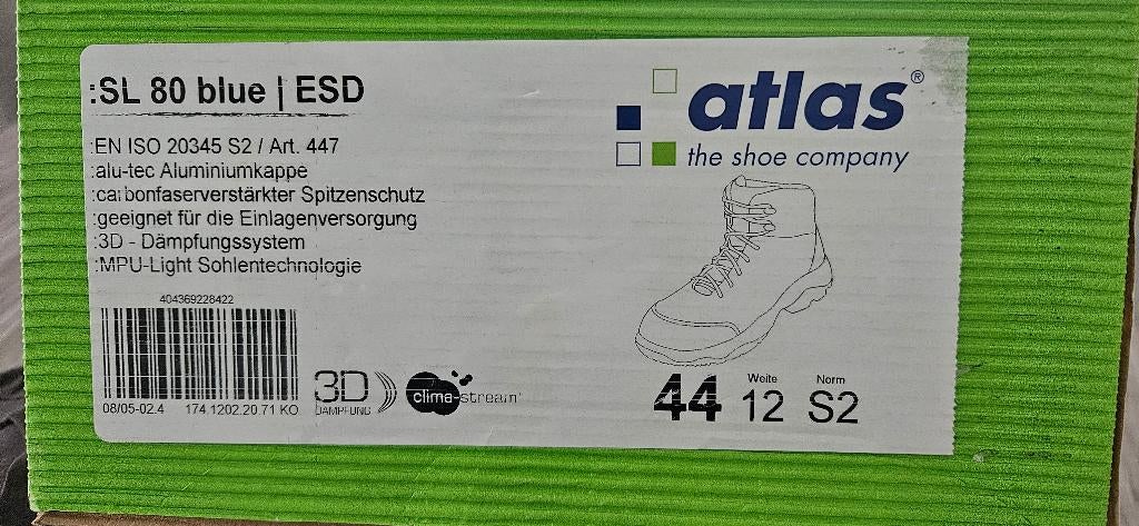 nieuwe werkschoenen maat 44 Atlas SL80 Blue ESD S2, Ophalen of Verzenden, Nieuw
