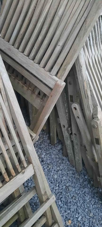 14 chaises jardin teck à restaurer (pr bricoleur!), Ophalen, Gebruikt, Inklapbaar