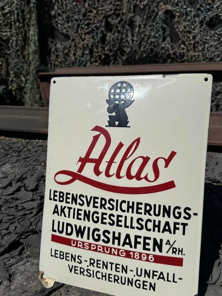 Vintage Atlas Verzekeringsbord - Ludwigshafen 1896, Antiek en Kunst