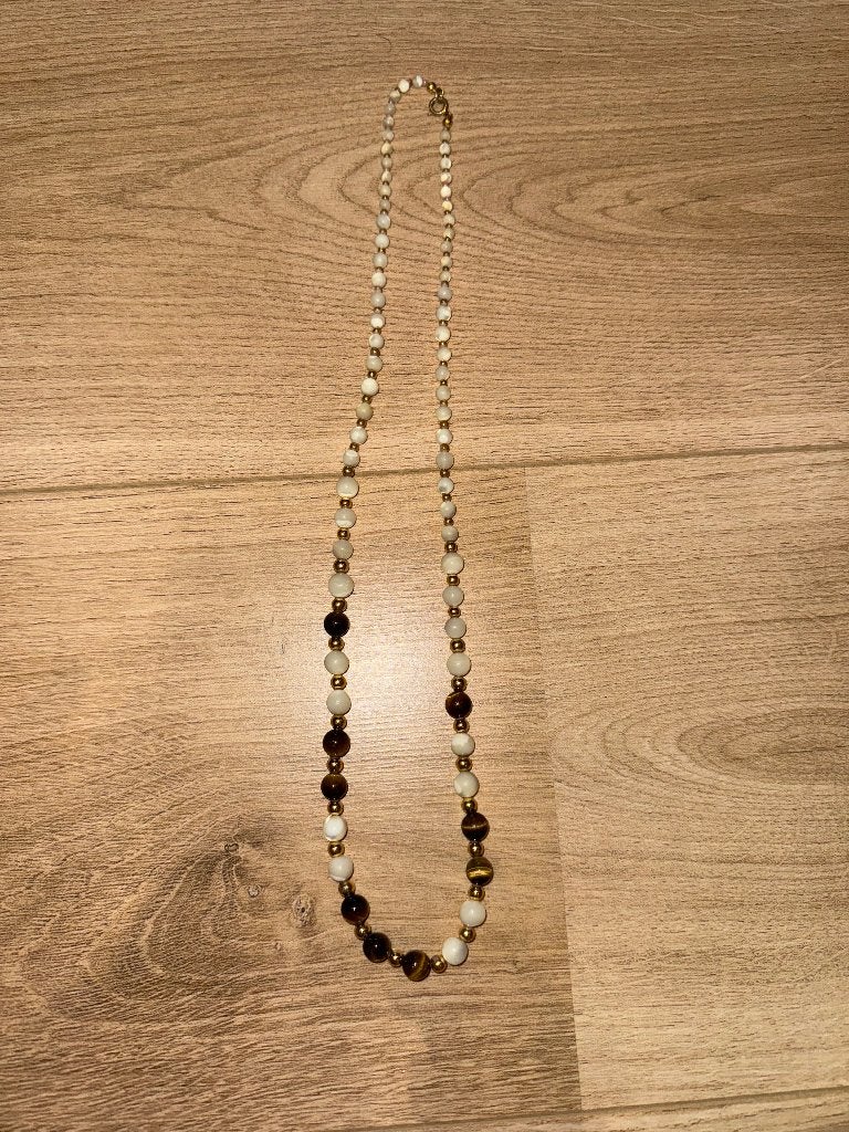 Collier long perles blanc/brun, Ophalen of Verzenden, Nieuw, Wit