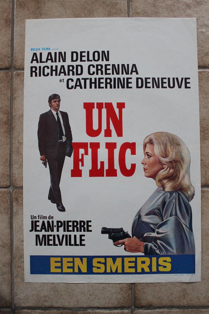 filmaffiche Alain delon un flic 1972 filmposter, Rechthoekig Staand, Ophalen of Verzenden, Zo goed als nieuw, A1 t/m A3