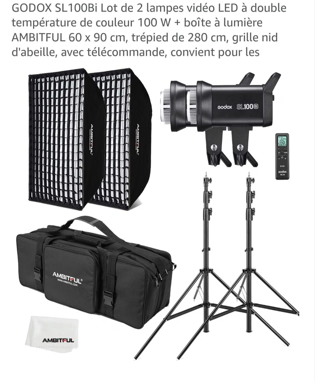 Kit Godox SL100bi- 2x LED 2x softbox, Ophalen, Zo goed als nieuw, Godox, Inclusief draagtas