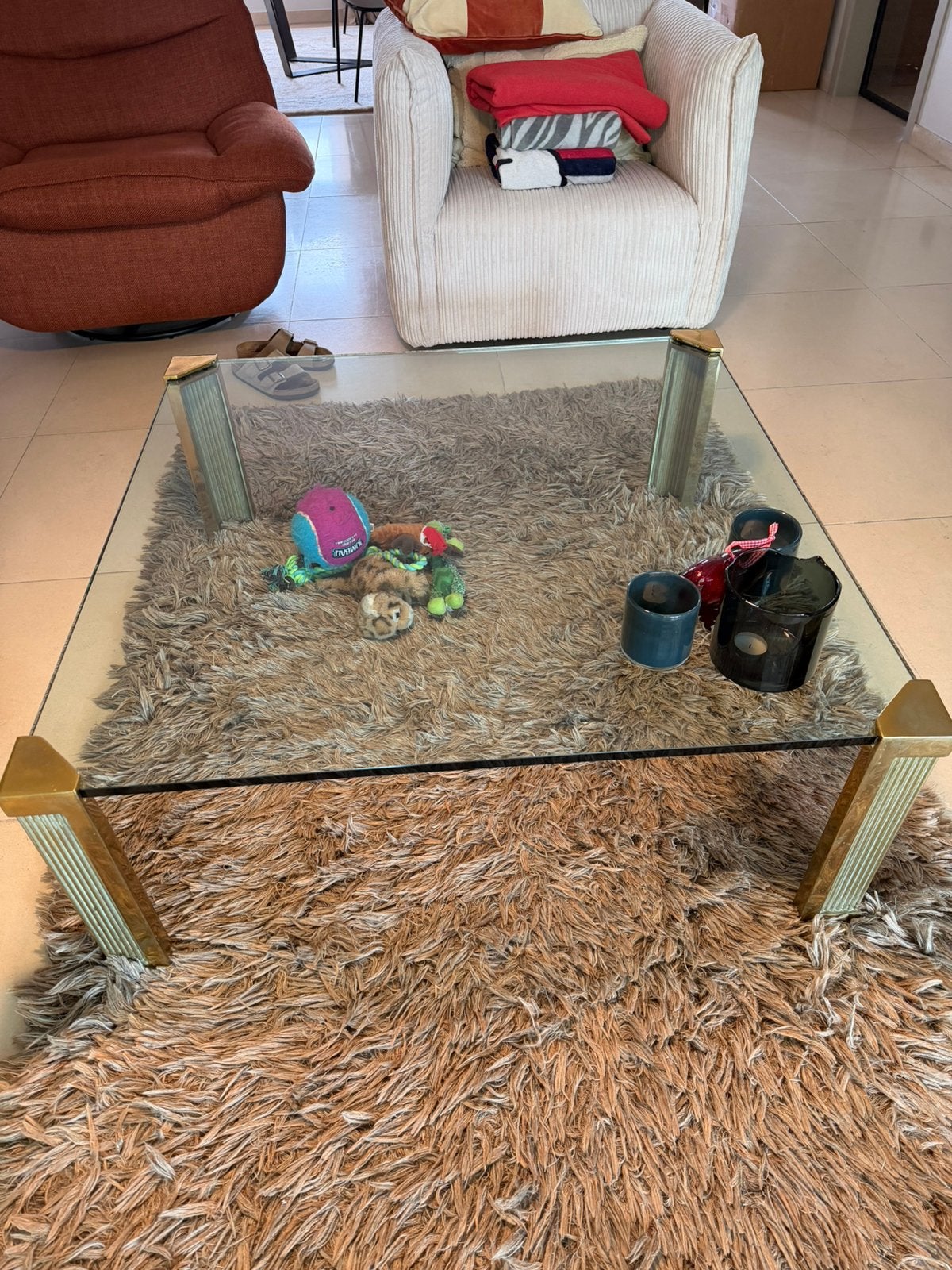 Vintage salontafel met glazen blad, Huis en Inrichting, Tafels | Salontafels, Ophalen, Zo goed als nieuw