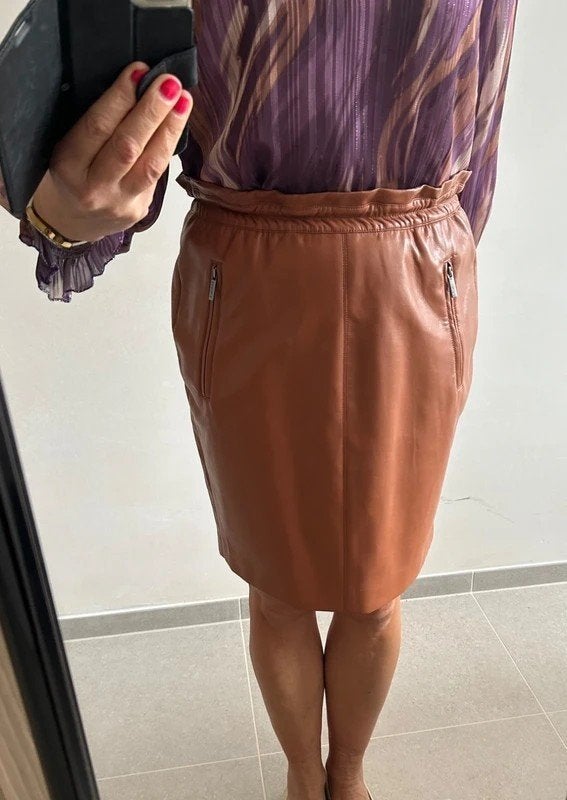 Bruine leren rok Esqualo NIEUW, Kleding | Dames, Rokken, Maat 38/40 (M), Bruin, Ophalen of Verzenden, Boven de knie