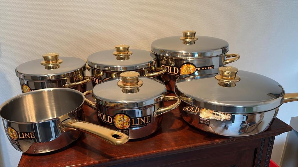 Set kookpotten Goldline Nijhof Baumlin, Huis en Inrichting, Ophalen, Zo goed als nieuw