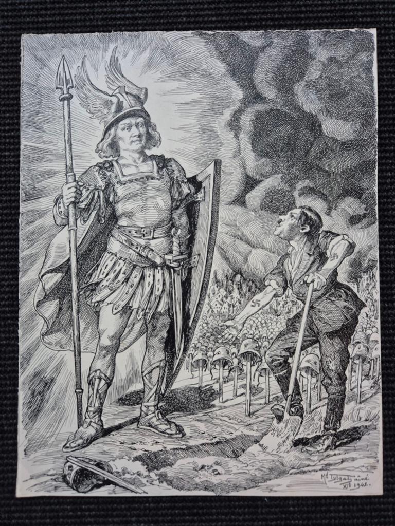TYTGAT, Médard - "Vercingétorix et Hitler" - Encre originale, Antiquités & Art, Enlèvement ou Envoi