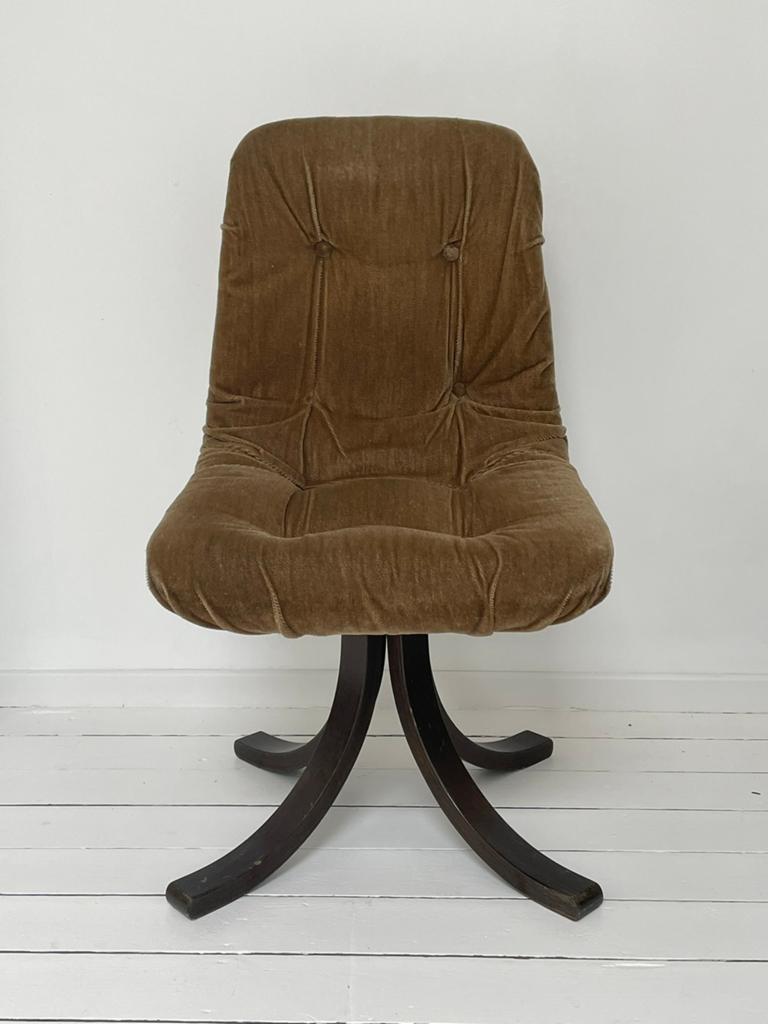 Vintage fluweel bruin stoel / bureaustoel, Ophalen, Gebruikt, Bruin, Vintage / Retro