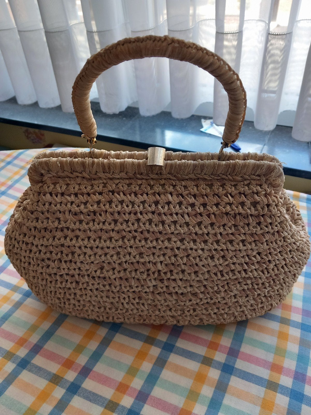 handtas, raffia in beige en bruine tinten, Handtassen en Accessoires, Tassen | Damestassen, Ophalen of Verzenden, Beige, Handtas