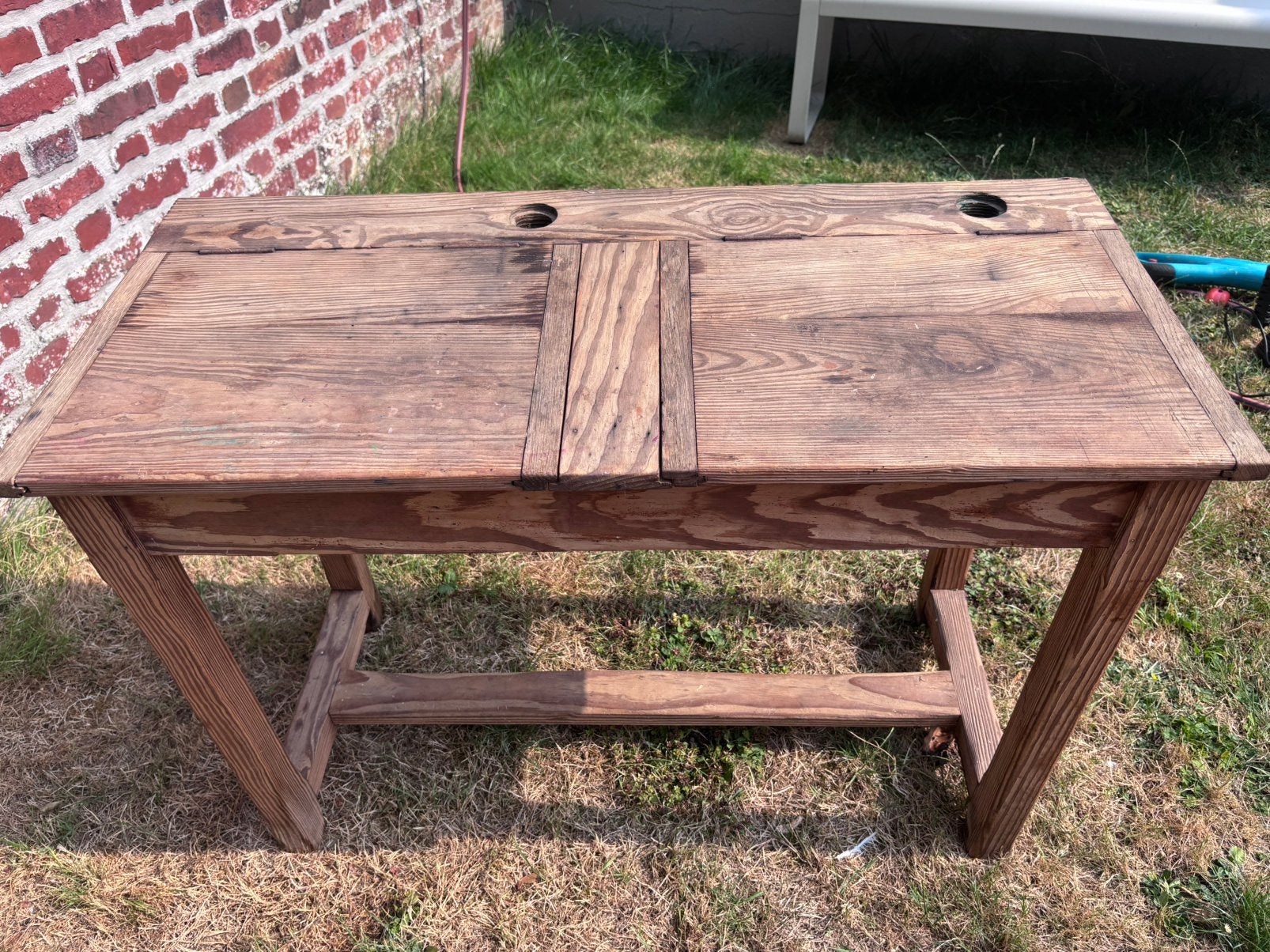 Pupitre/banc d’ecole en bois massif, Autres marques, Bureau d'écolier, 45 cm, Enlèvement