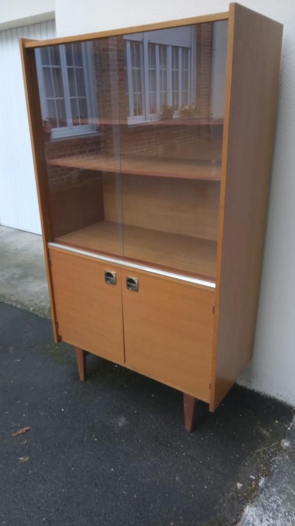 Joli meuble vitrine bibliothèque bois blond vintage année 60, Maison & Meubles, Vintage époque scandinave, 25 à 50 cm, Utilisé