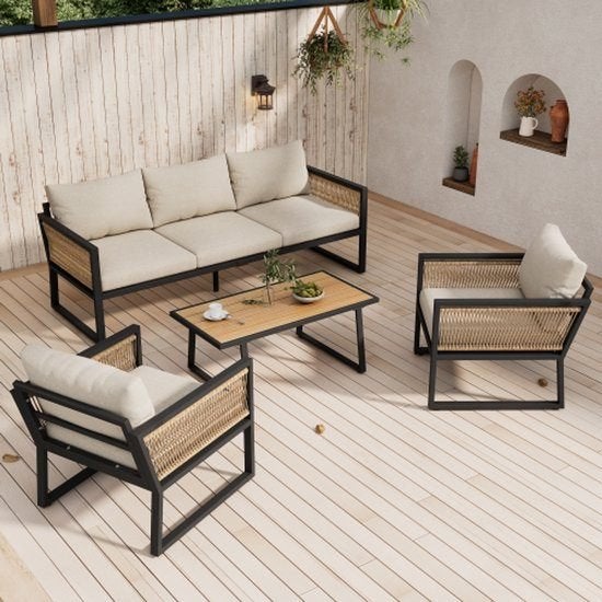 Nieuwe 4-delig Tuinmeubelset/ lounge in de verpakking, Jardin & Terrasse, Neuf, 5 places, Banque, Enlèvement