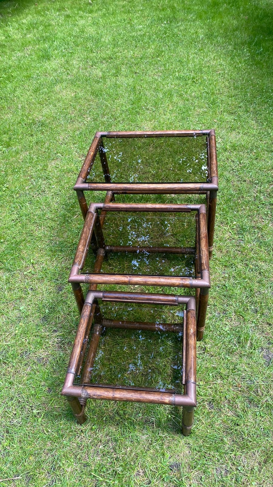 Tables gigognes en bambou et coin en cuivre, Ophalen, Gebruikt