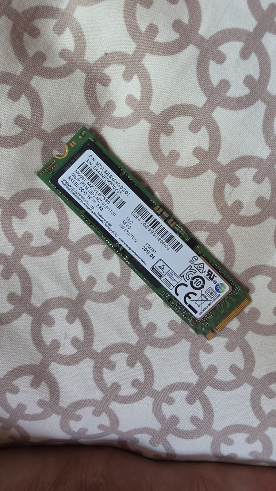Samsung ssd nvme 256gb, Informatique & Logiciels, Disques durs, Enlèvement, Utilisé, SSD