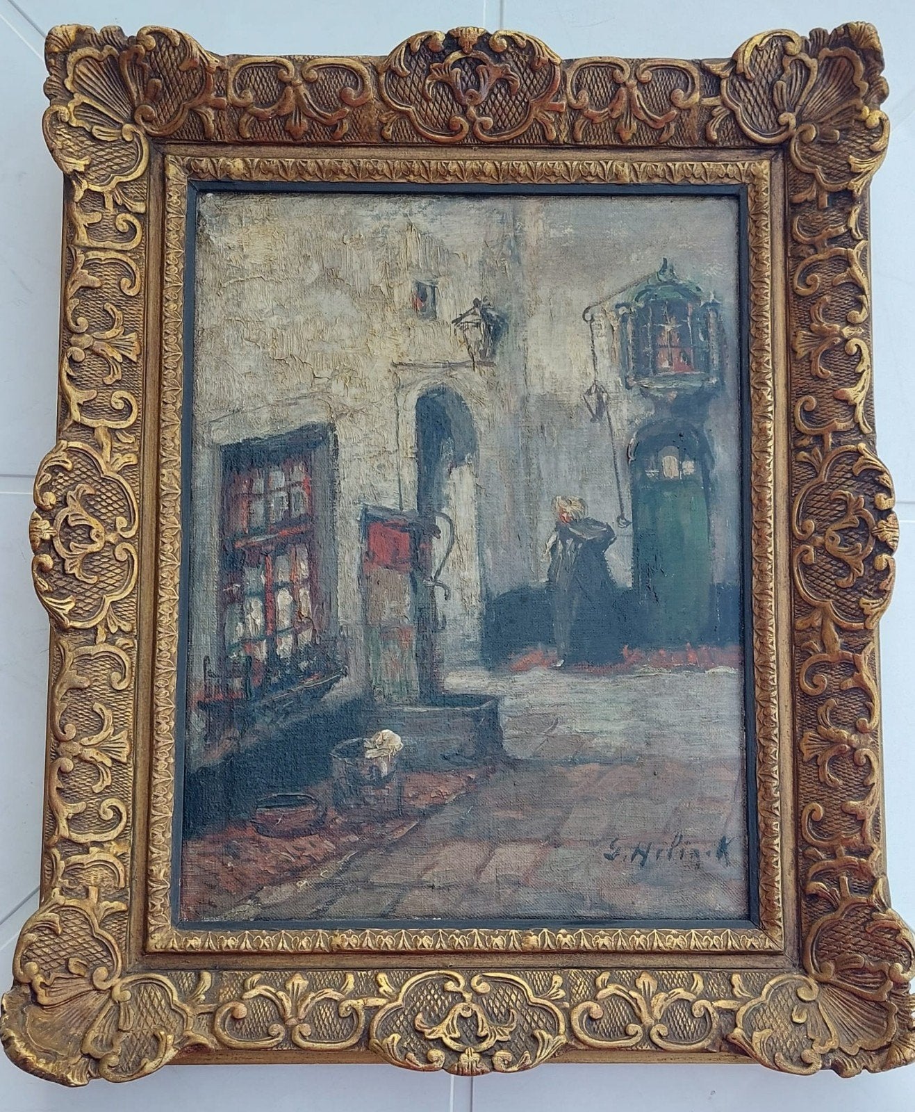 Gustave Helinck (1884-1954) Vlaamse School. Begijnhof, Antiek en Kunst, Ophalen, Doek