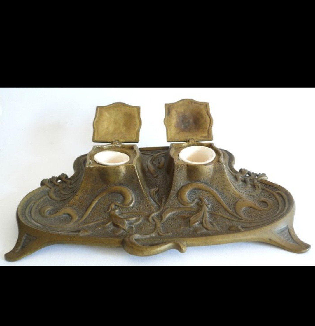 Antieke Inktpot DL Déposé Art Nouveau. Compleet!, Antiek en Kunst, Antiek | Brons en Koper, Brons, Ophalen of Verzenden