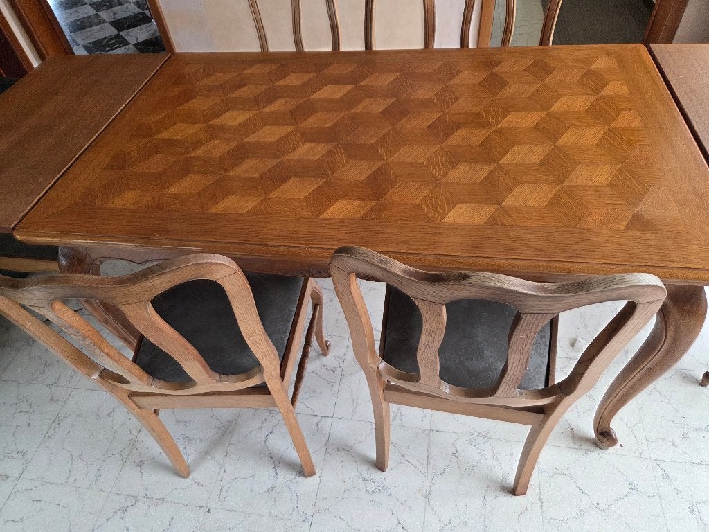 Tafel met 6 stoelen Louis XV, Ophalen