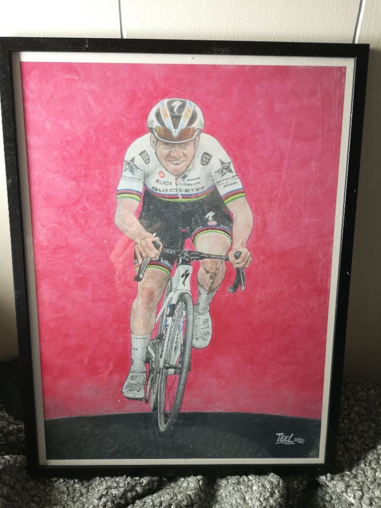 Wielrenner Remco Evenepoel portrettekening 30 bij 40 cm, Verzenden