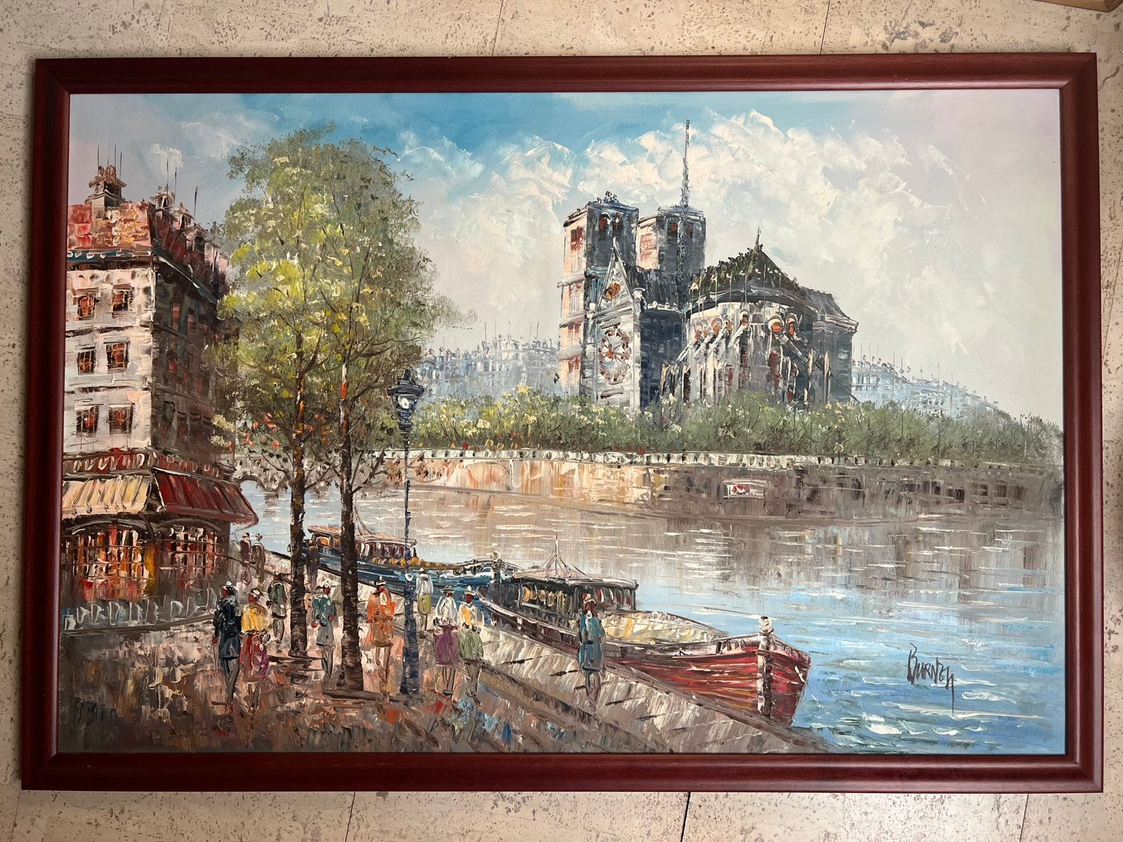 Schilderij Burnett Parijs Seine Notre Dame impressionisme, Antiek en Kunst, Ophalen, Doek, Impressionistisch, Handgeschilderd
