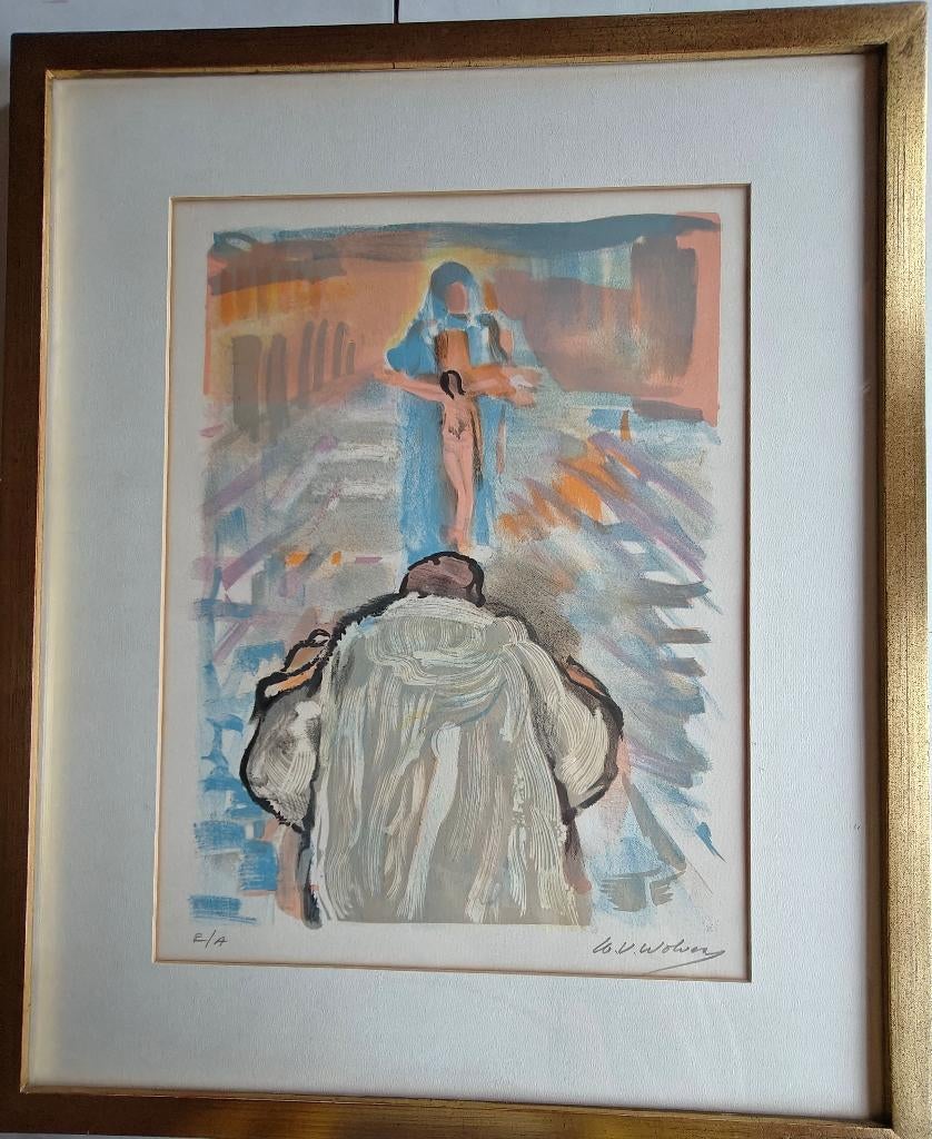 WOLVENS Henry-Victor - Lithografie - Mediatie van een monnik, Antiek en Kunst, Kunst | Litho's en Zeefdrukken, Ophalen