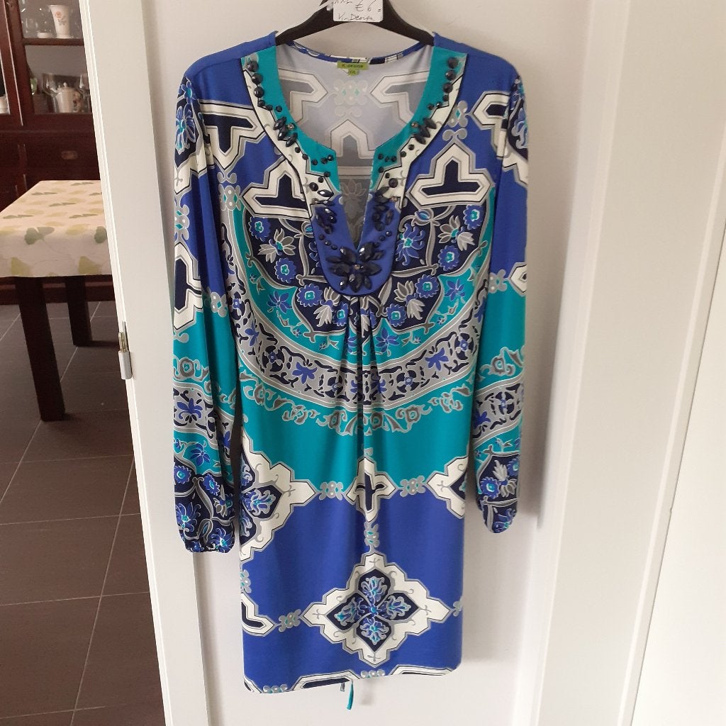 K-DESIGN Recht kleedje met print Maat: XXL Prijs: € 6, K-design, Blauw, Maat 46/48 (XL) of groter, Ophalen of Verzenden