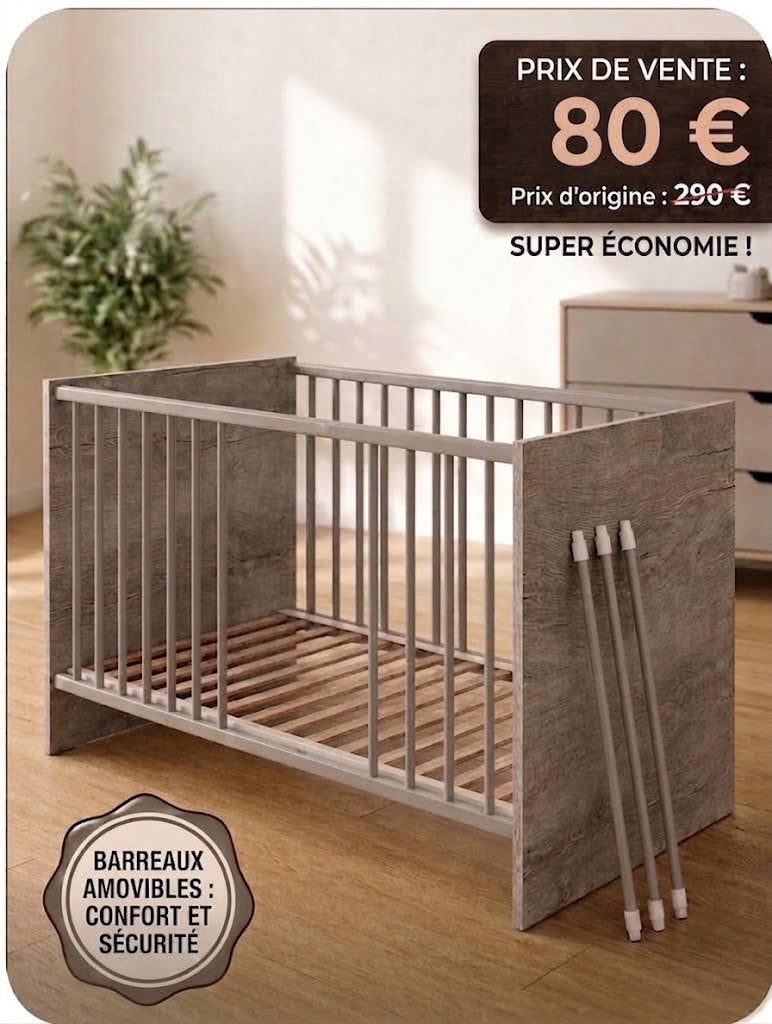 Lit bébé évolutif 1m40 + sommier, Enfants & Bébés, Enlèvement ou Envoi, Comme neuf, Lit