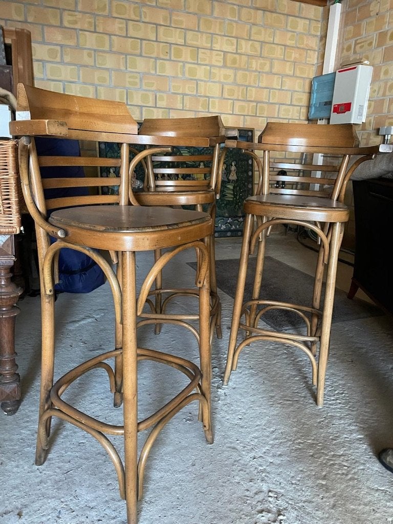 3 houten barkrukken, Huis en Inrichting, Ophalen, Gebruikt, 60 tot 90 cm, 3 krukken