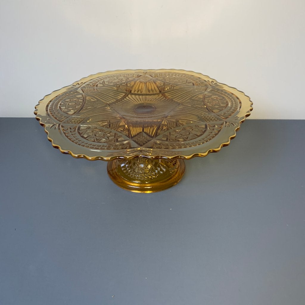 Art Deco Taartplateau Scailmont amber diameter 33 cm, Antiek en Kunst, Antiek | Glaswerk en Kristal, Ophalen of Verzenden