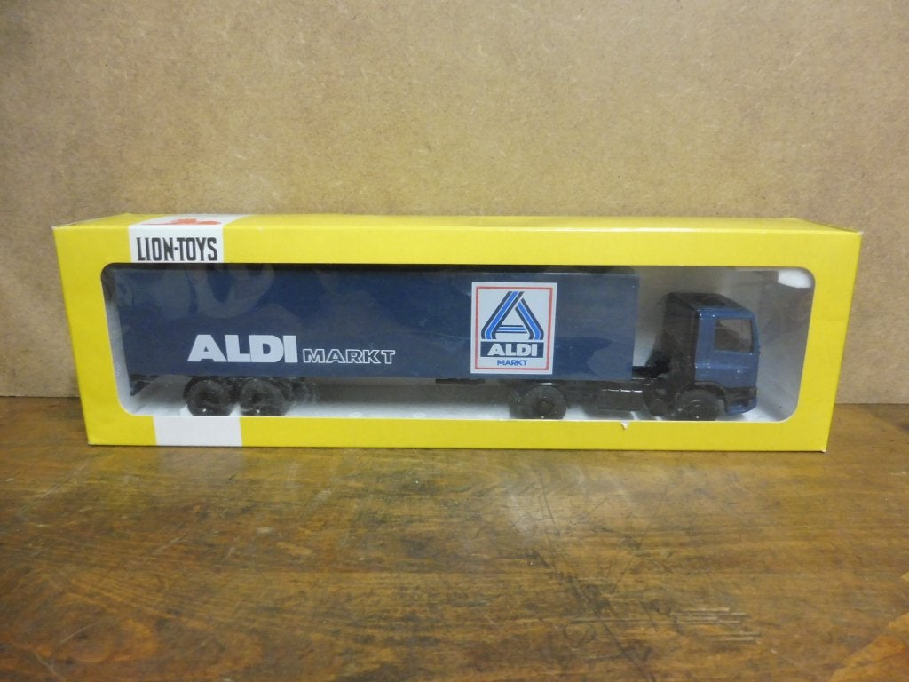 1:50 Lion Toys DAF 75-300 ATI Aldi Markt truck & trailer, Hobby en Vrije tijd, Modelauto's | 1:50, Ophalen of Verzenden, Zo goed als nieuw