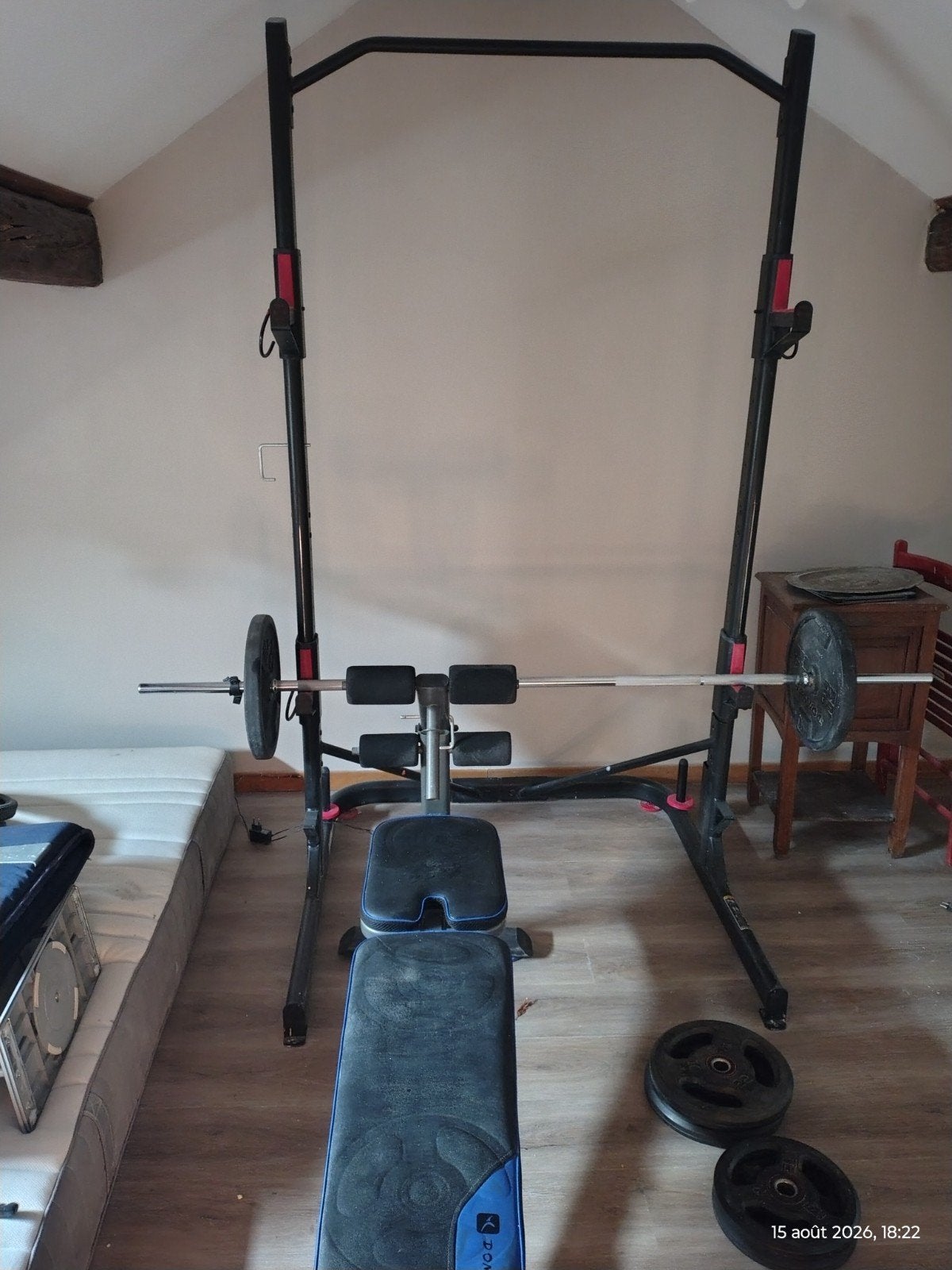 Rack de musculation et banc, Enlèvement, Comme neuf, Abdominaux, Barre de traction