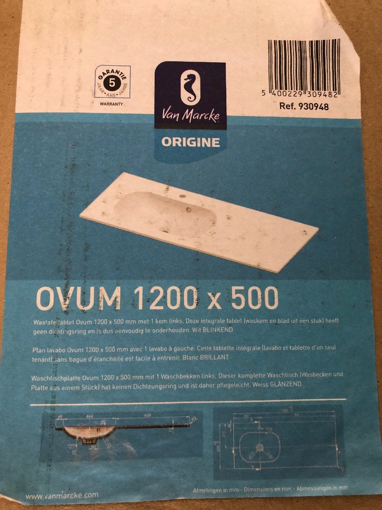TE KOOP: NIEUWE LAVABO VAN MARKE 'OVUM' 120cm x 50cm, Doe-het-zelf en Bouw, Ophalen, Nieuw, Wastafel
