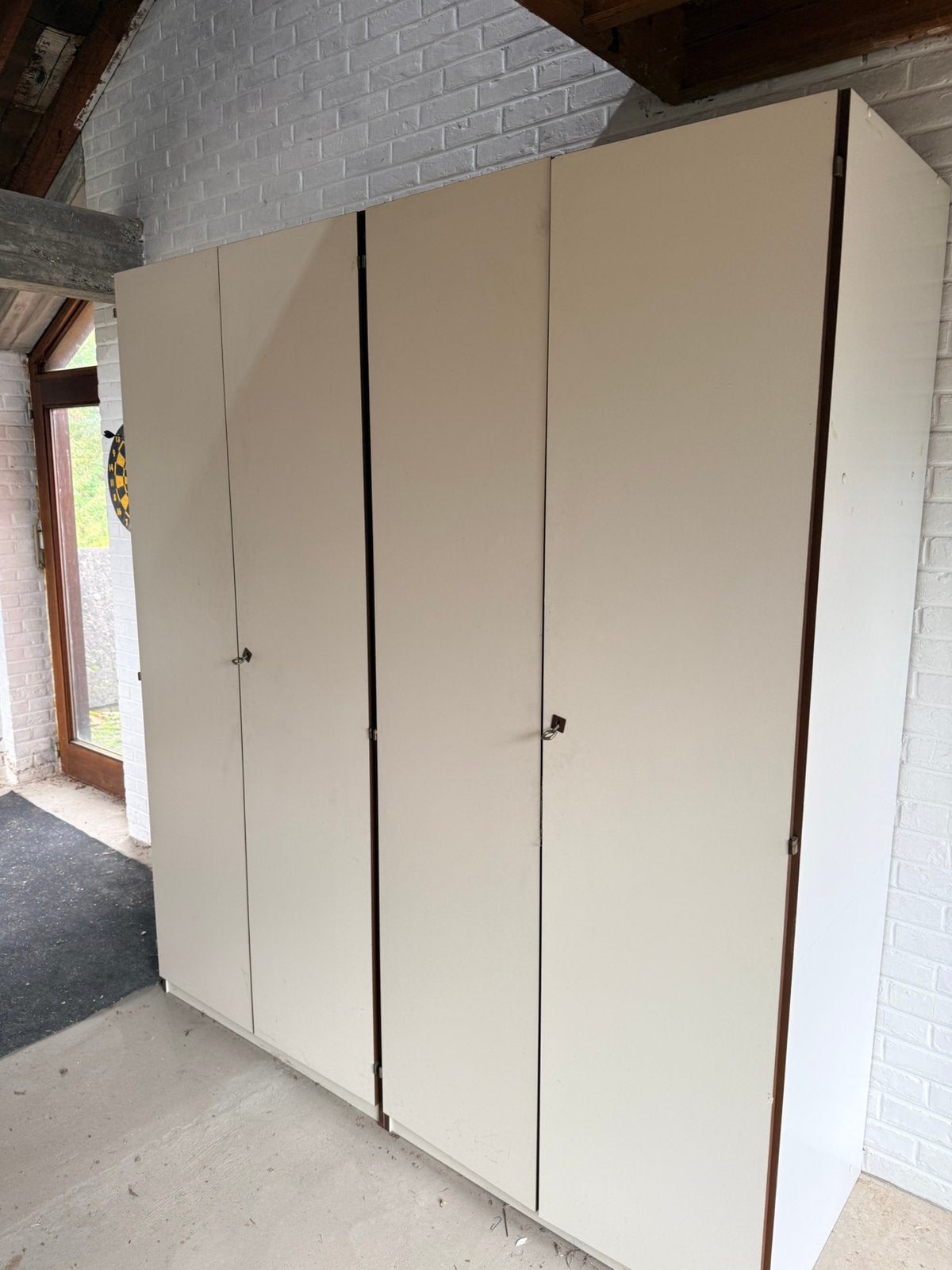 Armoire blanche vintage en 2 parties, chacune de 2 m x 90 cm, Plusieurs portes, Vintage modern, Utilisé, 50 à 100 cm