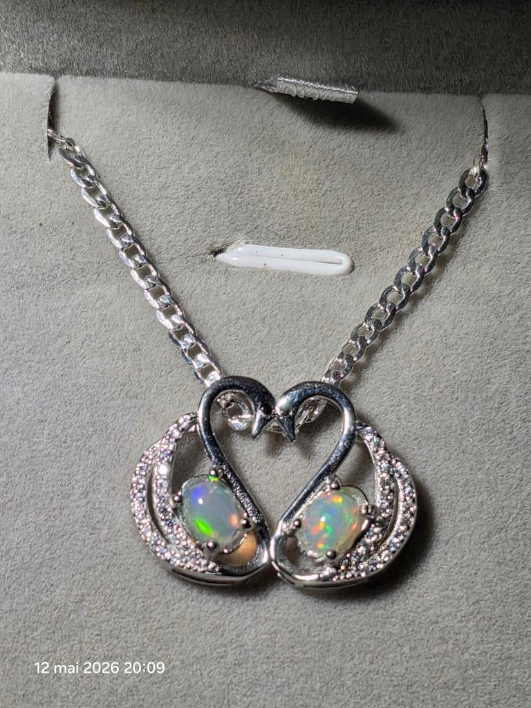 925 sterling zilveren hanger met natuurlijke opalen, Ophalen, Nieuw, Met edelsteen, Zilver