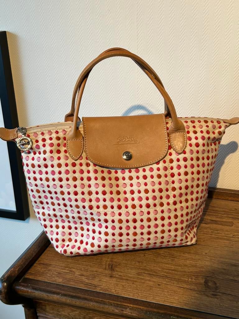 Longchamp petit sac à main, rose beige, tissu et cuir brun, Enlèvement, Comme neuf, Beige, Sac à main