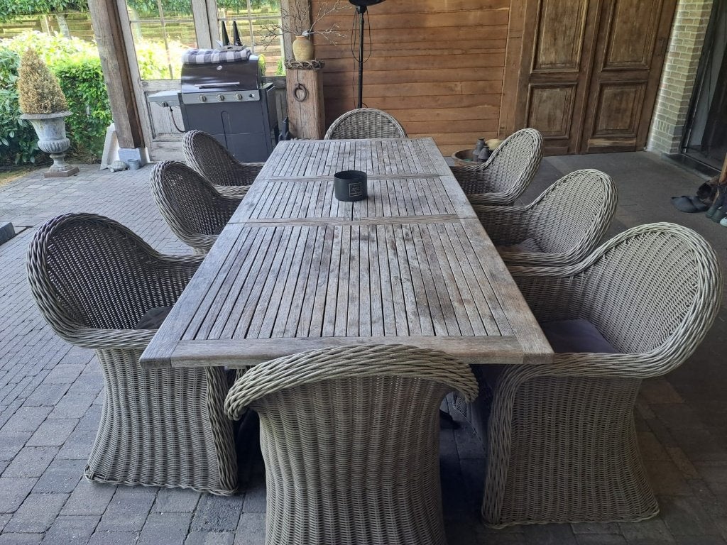 Grote Teak Tuinset met 8 stoelen, Ophalen, Teakhout, Tuinset