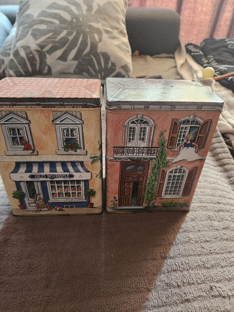 2 blikken dozen jules destrooper samen 2  euro, Ophalen of Verzenden