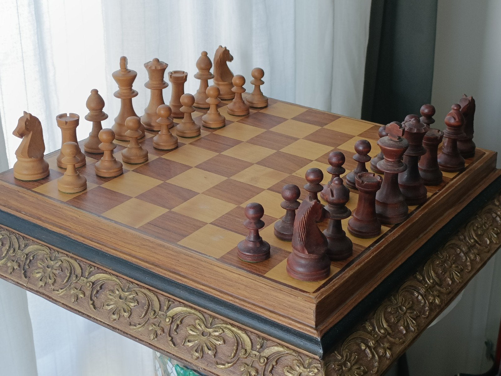 Vintage schaakspellen met Staunton pionnen prachtig stuk 70, Antiek en Kunst, Antiek | Meubels | Tafels, Ophalen of Verzenden