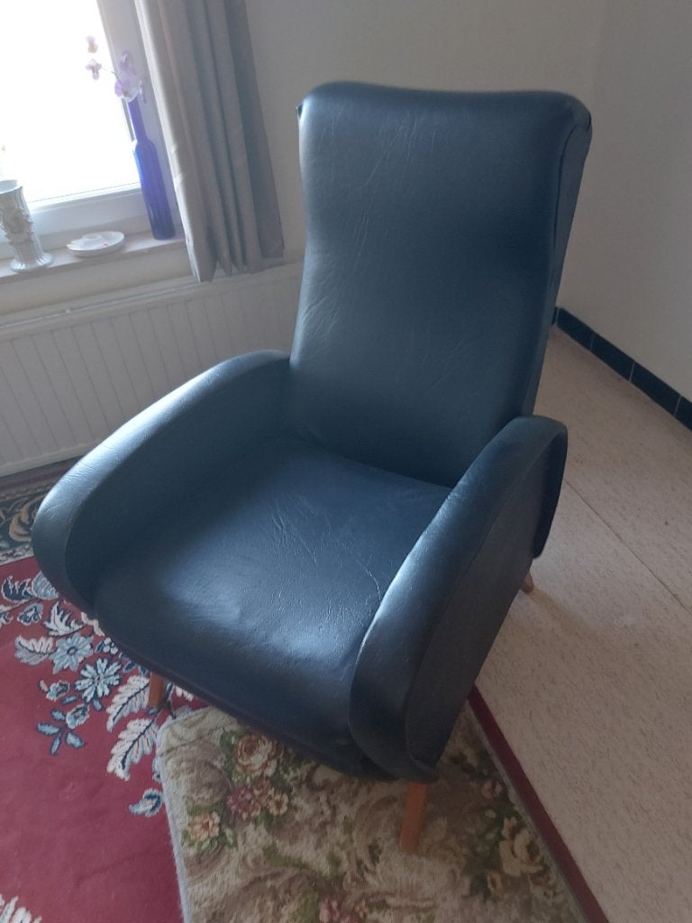 Vintage zwart lederen relax zetel, Ophalen, Zo goed als nieuw, Leer, Vintage