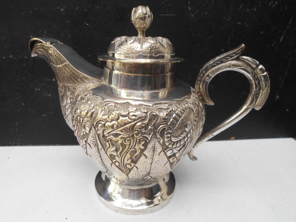 antieke  theepot  verzilverd, Ophalen of Verzenden, Zilver