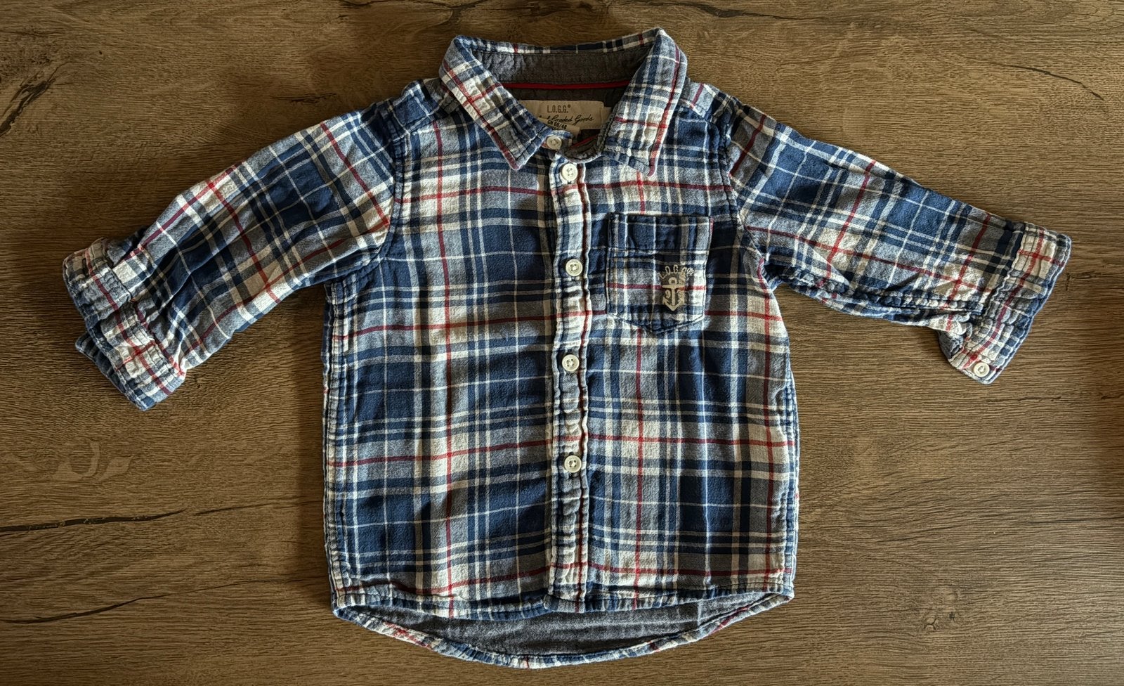Chemise à carreaux bleu - H&M - 6 mois - 4€, Enlèvement ou Envoi, Comme neuf, Garçon, Chemise ou Chemisier