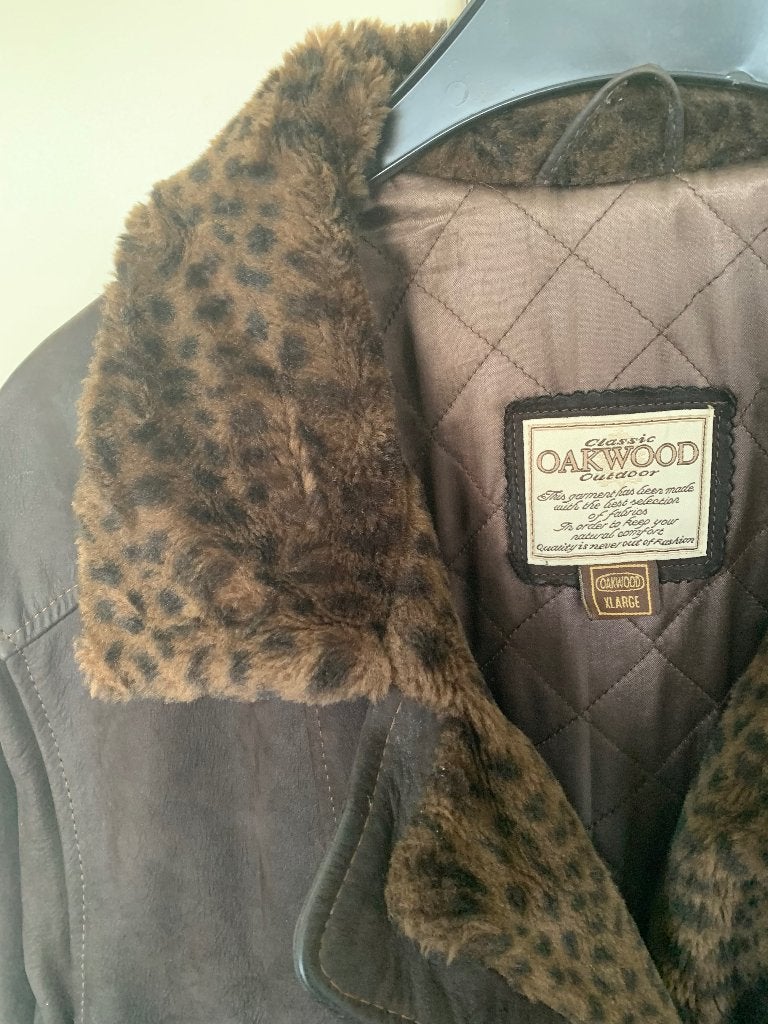 Lederen Oakwood jas – XL – Panterkraag – Zware kwaliteit, Kleding | Dames, Ophalen of Verzenden, Gedragen, Maat 46/48 (XL) of groter
