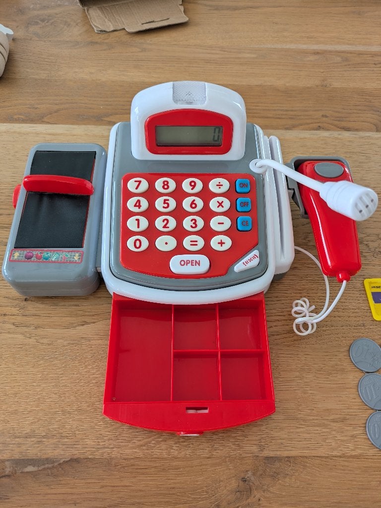 Speelgoedkassa met microfoon, Kinderen en Baby's, Ophalen, Gebruikt, Speelkeuken-accessoire