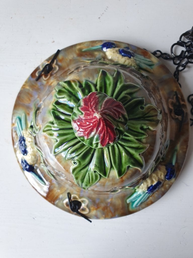Majolica Hangbloempot met Vogels (Barbotine) – 23,5 cm, Ophalen of Verzenden