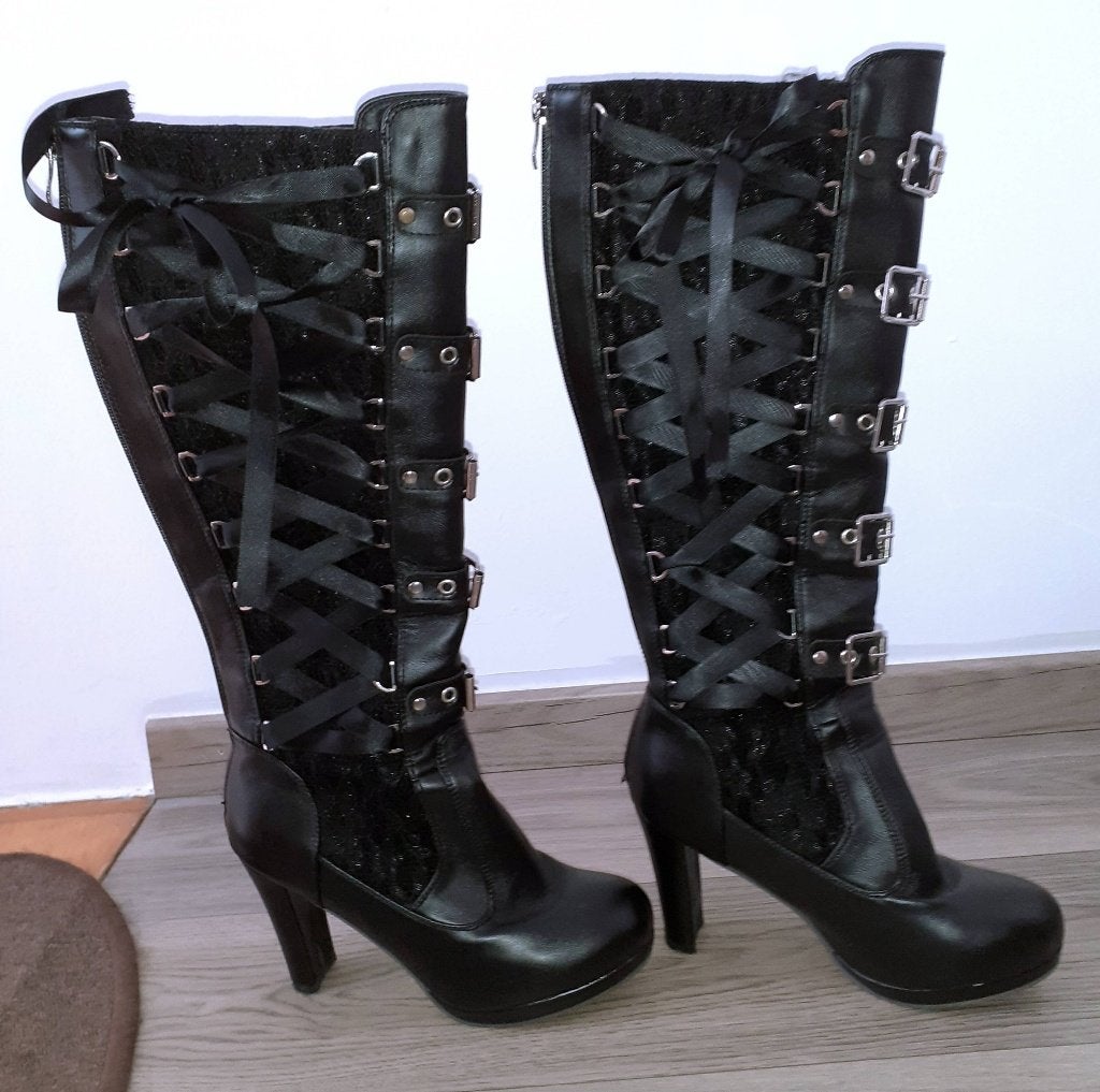 dames laarzen steampunk cyber gothic met corset 38, Kleding | Dames, Hoge laarzen, Zwart, Nieuw, Ophalen of Verzenden