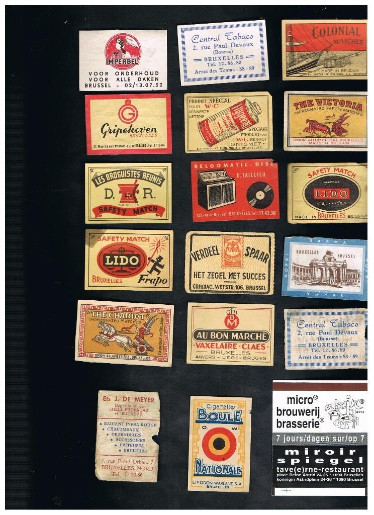 VIEILLES ÉTIQUETTES BRUXELLES/BRUXELLES, Envoi, Utilisé, Boîtes ou marques d'allumettes