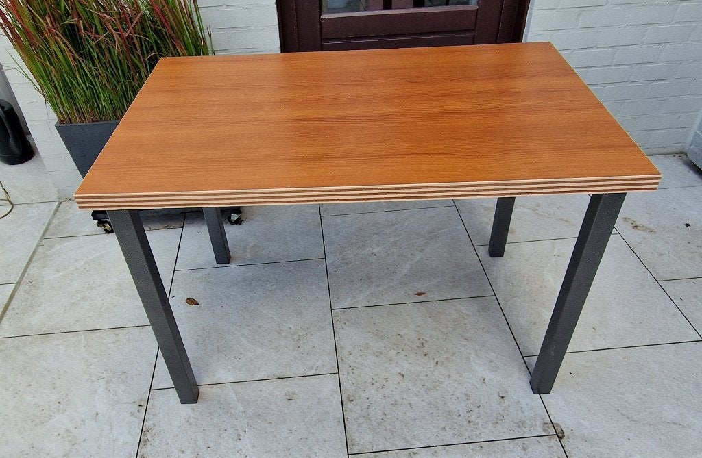 Bureau tafel 120x80cm houtmotief en 4 metalen poten, Ophalen, 120 cm, Hout, Bruin